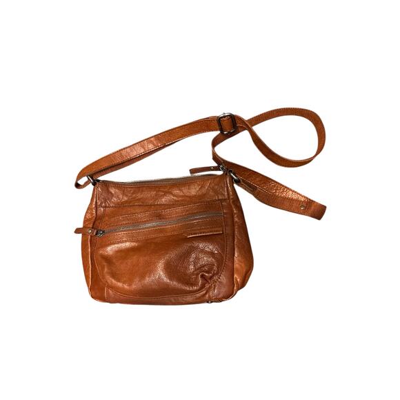 Spikes and sparrow brown leather crossbody bag with adjustable strap and zippers - Picture 1 of 11